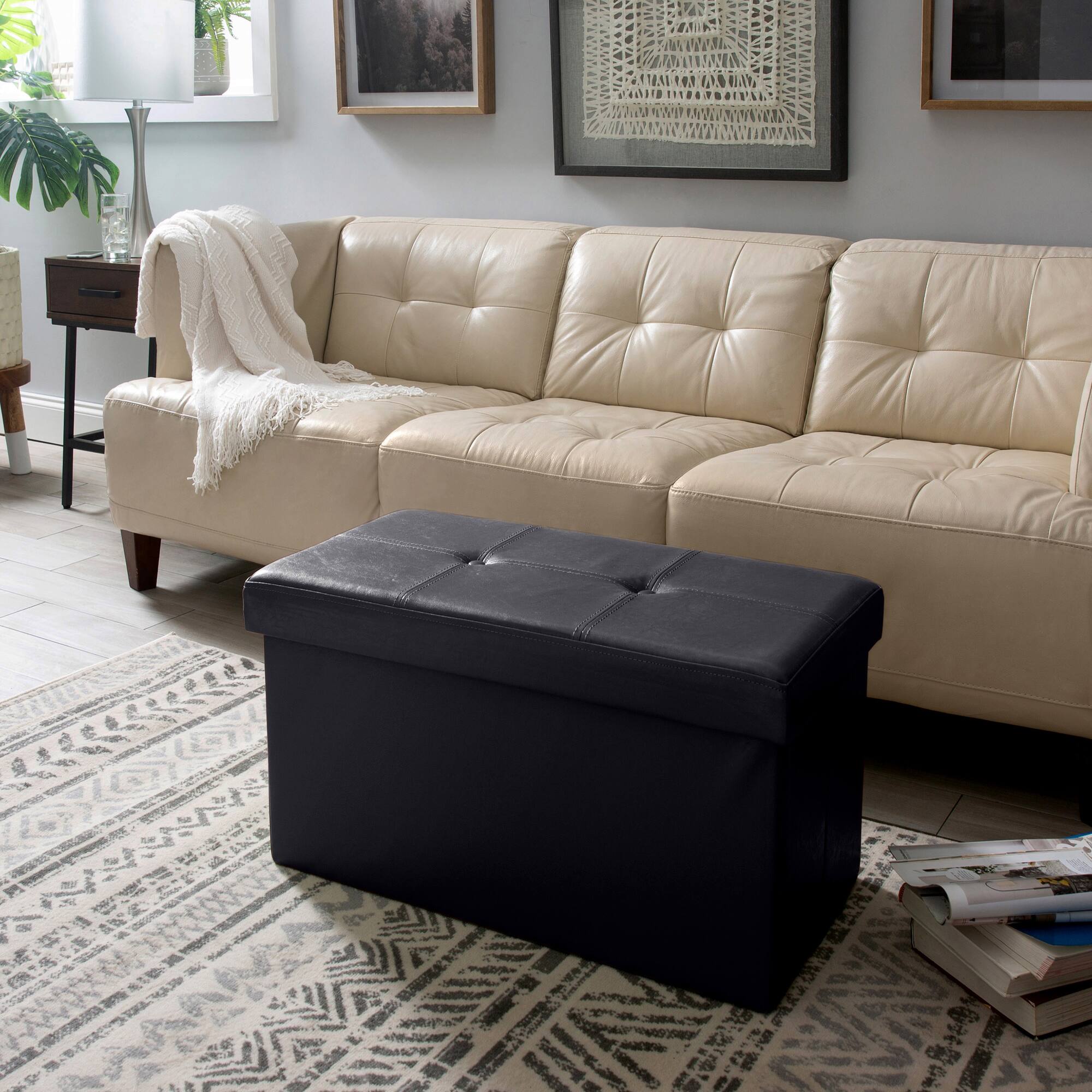 Simplify Faux Leather Double Folding Storage Ottoman